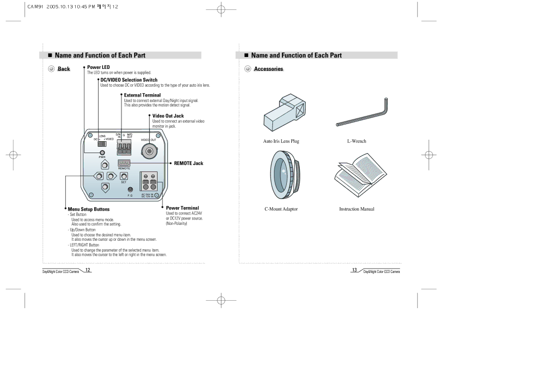 Mace CAM91 manual Back, Accessories 