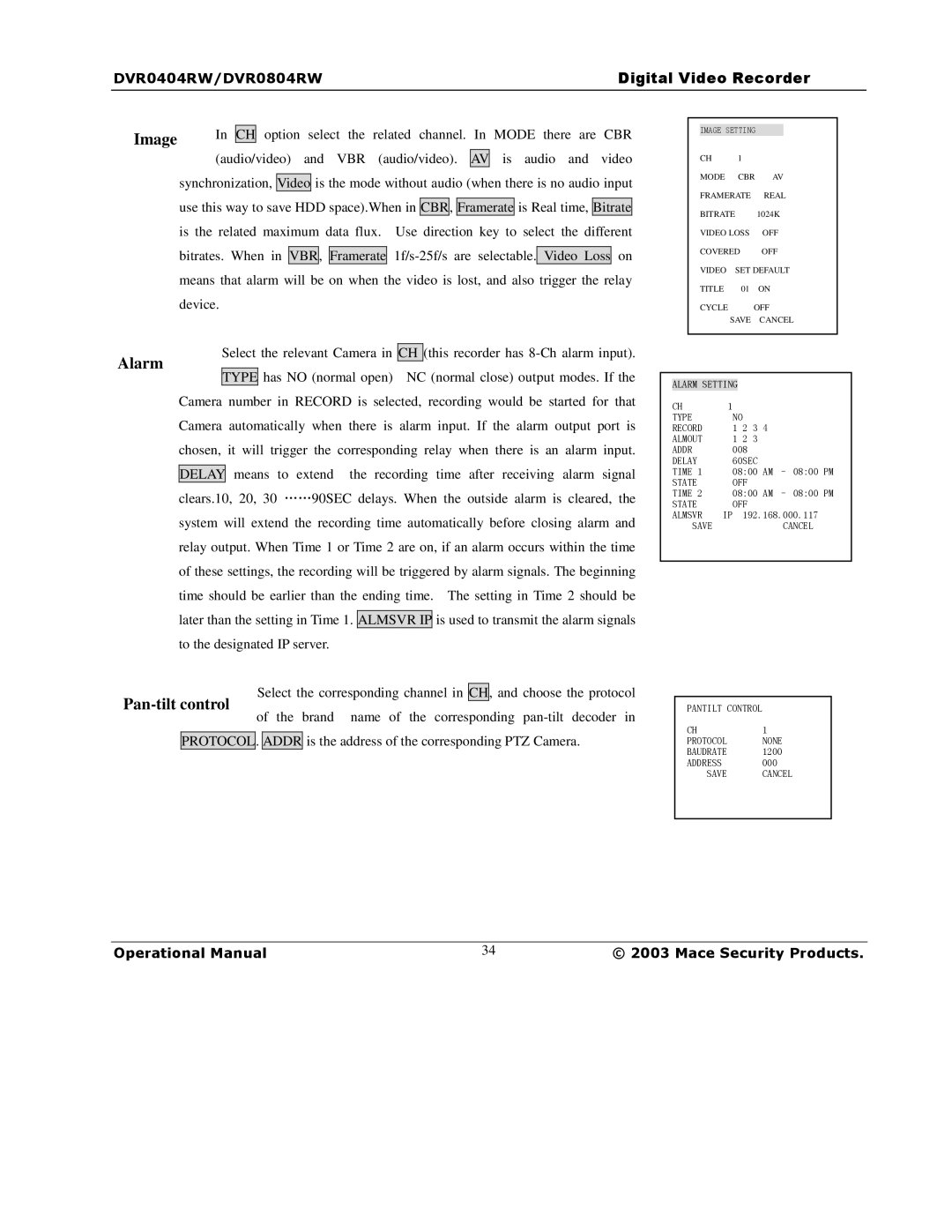 Mace DVR0404RW, DVR1604RW, DVR0804RW manual Image, Alarm 