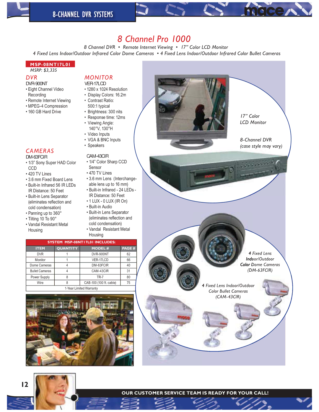 Mace Pro 1000 warranty Dvr, Cameras, Monitor 