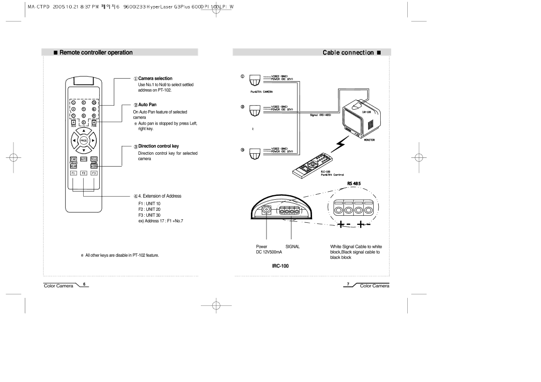 Mace SP-700 manual Remote controller operation, Camera selection, Auto Pan, Direction control key 