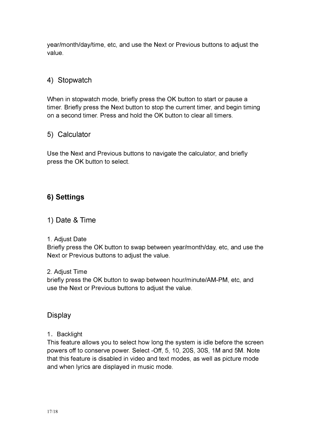 Mach Speed Technologies G2 instruction manual Stopwatch, Settings 