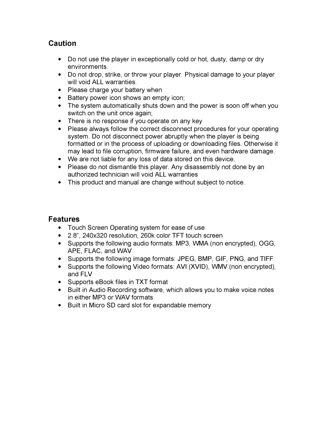 Mach Speed Technologies T2800 instruction manual Features 