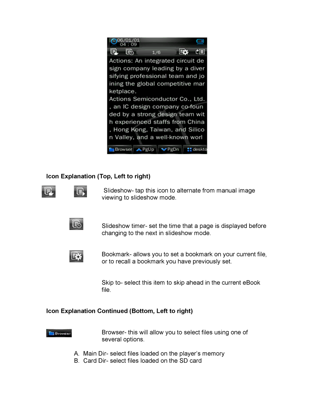 Mach Speed Technologies T4 instruction manual Icon Explanation Top, Left to right 