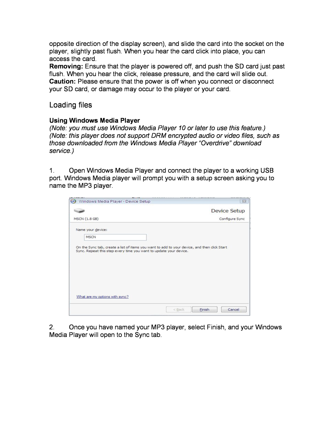 Mach Speed Technologies T4 instruction manual Loading files, Using Windows Media Player 