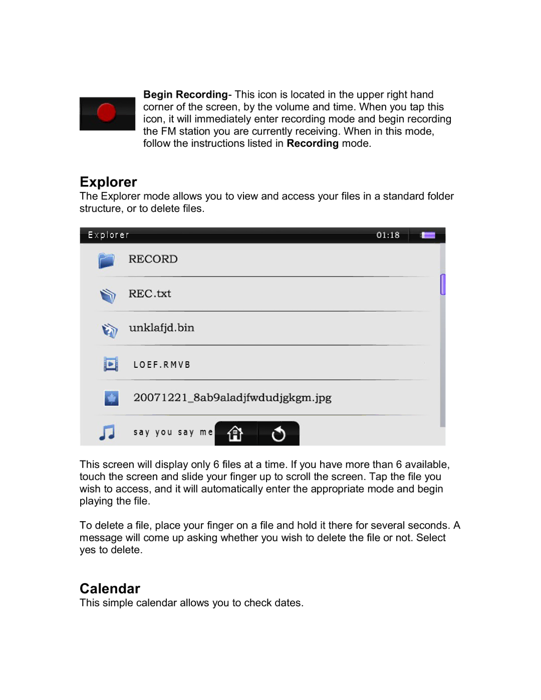 Mach Speed Technologies T4300HD instruction manual Explorer, Calendar 