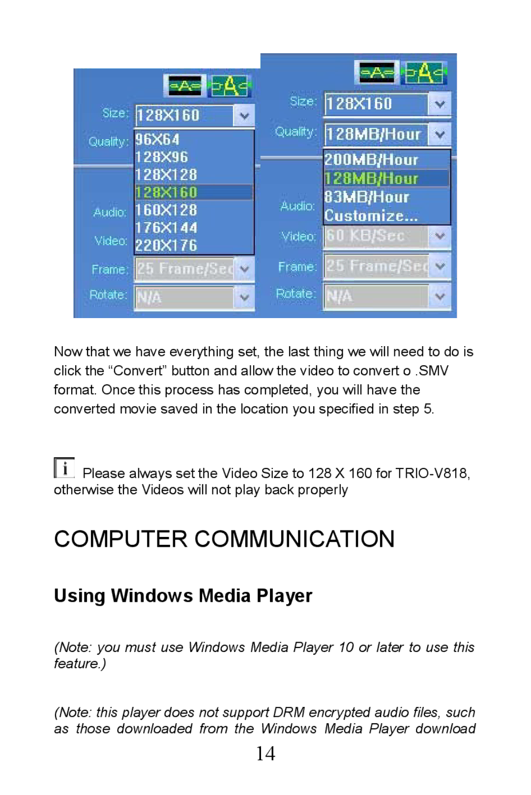 Mach Speed Technologies TRIO-V818 manual Computer Communication, Using Windows Media Player 