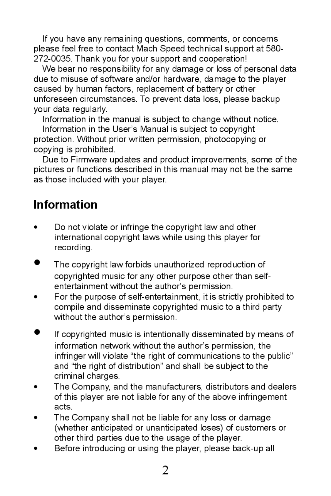 Mach Speed Technologies TRIO-V818 manual Information 