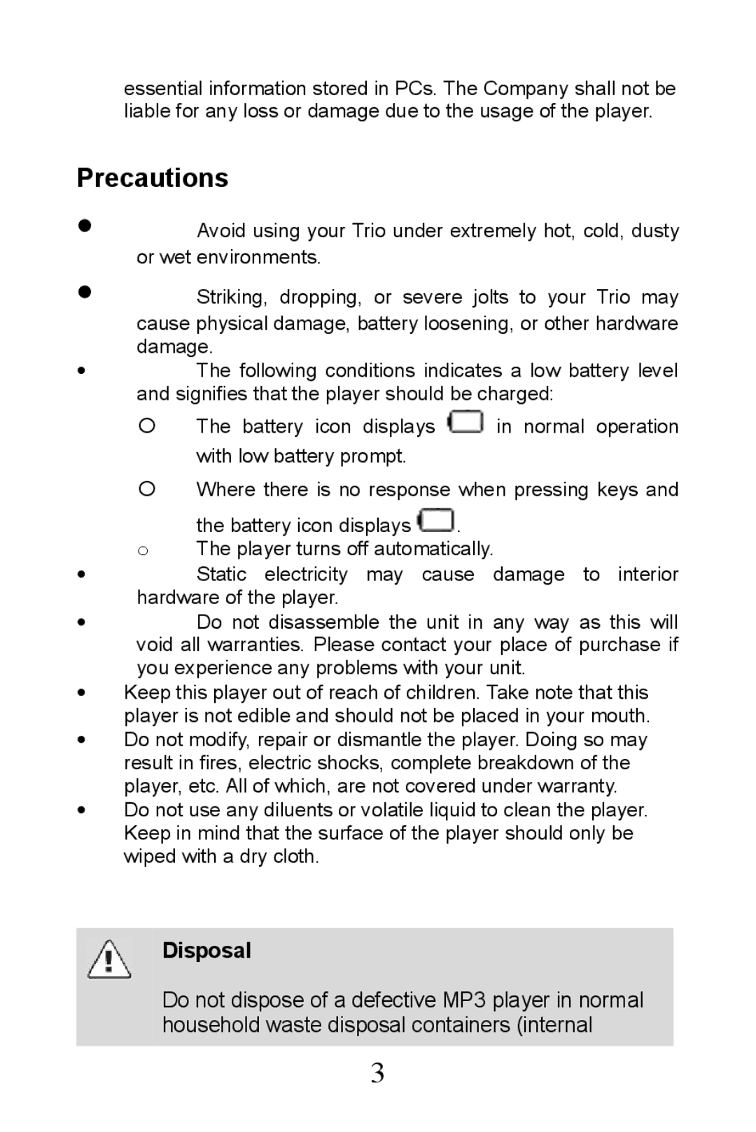 Mach Speed Technologies TRIO-V818 manual Precautions, Disposal 