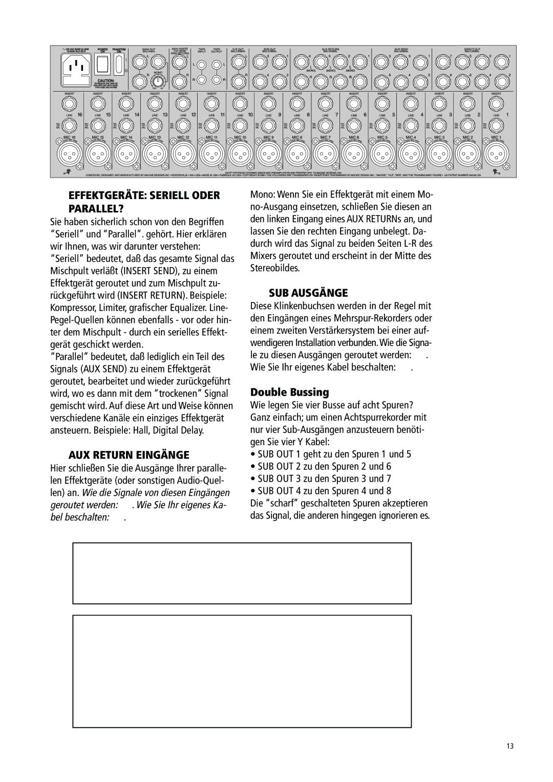 Mackie 1604-VLZ manual Effektgeräte Seriell Oder PARALLEL?, AUX Return Eingänge, SUB Ausgänge, Double Bussing 
