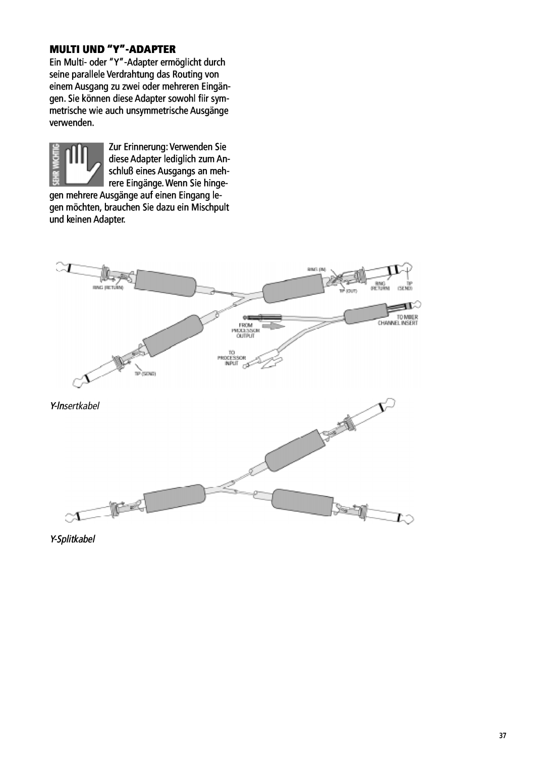 Mackie 1604-VLZ manual Multi Und “Y”-Adapter, Y-lnsertkabel Y-Splitkabel 