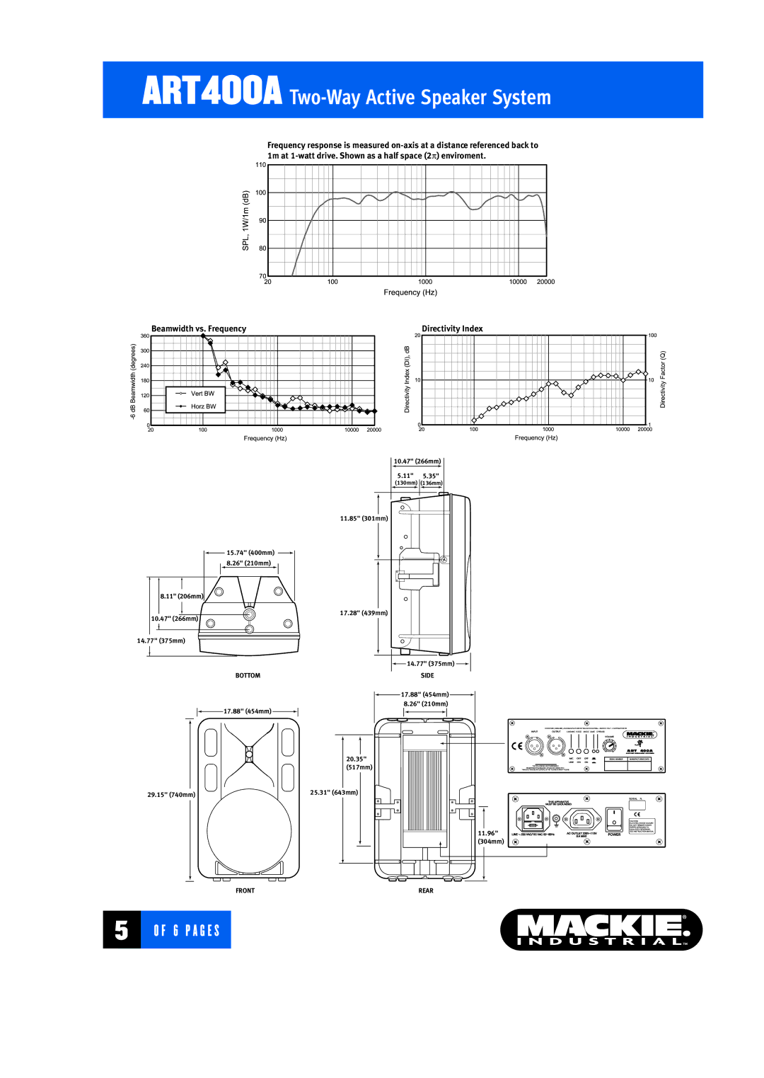 Mackie ART400A warranty Beamwidth vs. Frequency Directivity Index 