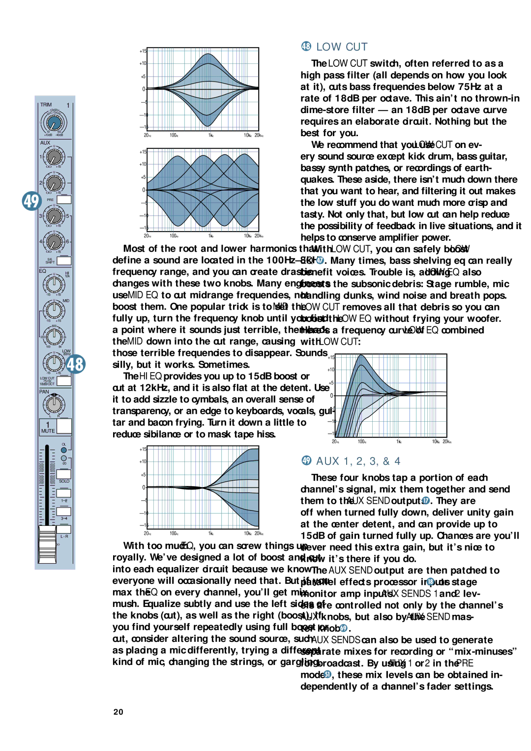 Mackie CR1604 - VLZ owner manual Low Cut, AUX 1, 2, 3 