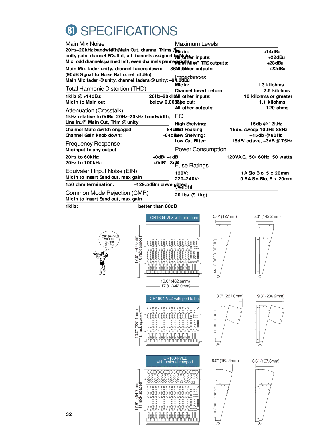 Mackie CR1604 - VLZ owner manual Specifications 