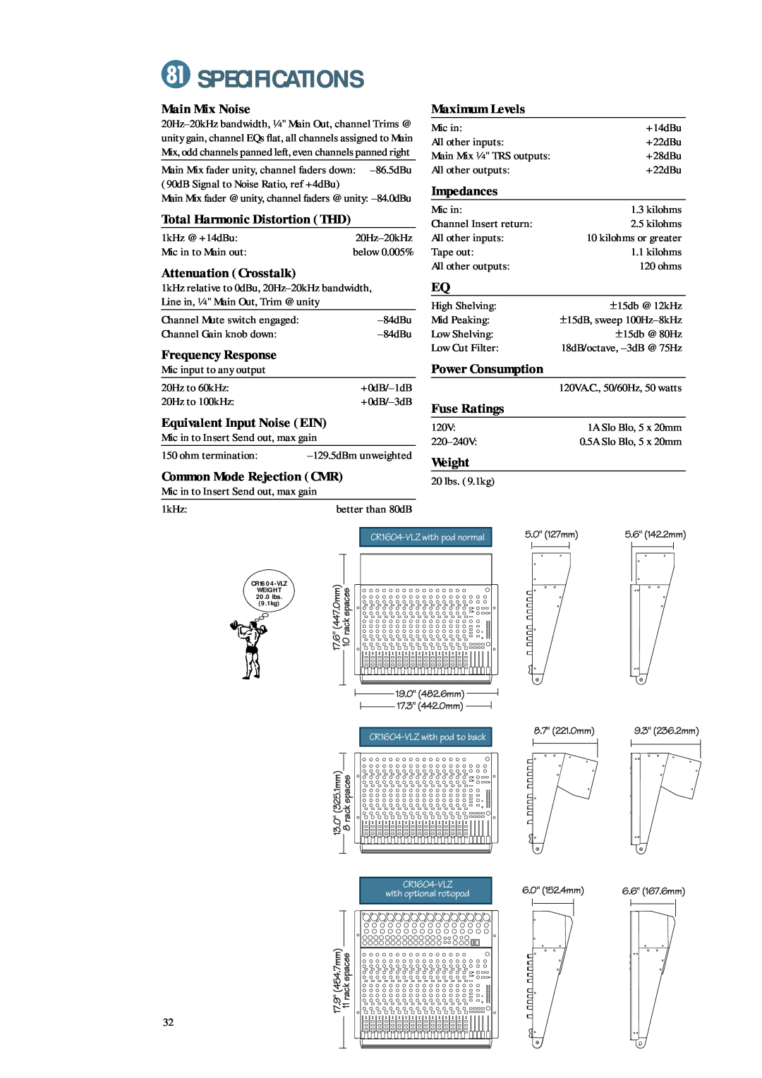 Mackie CR1604 - VLZ owner manual Specifications 