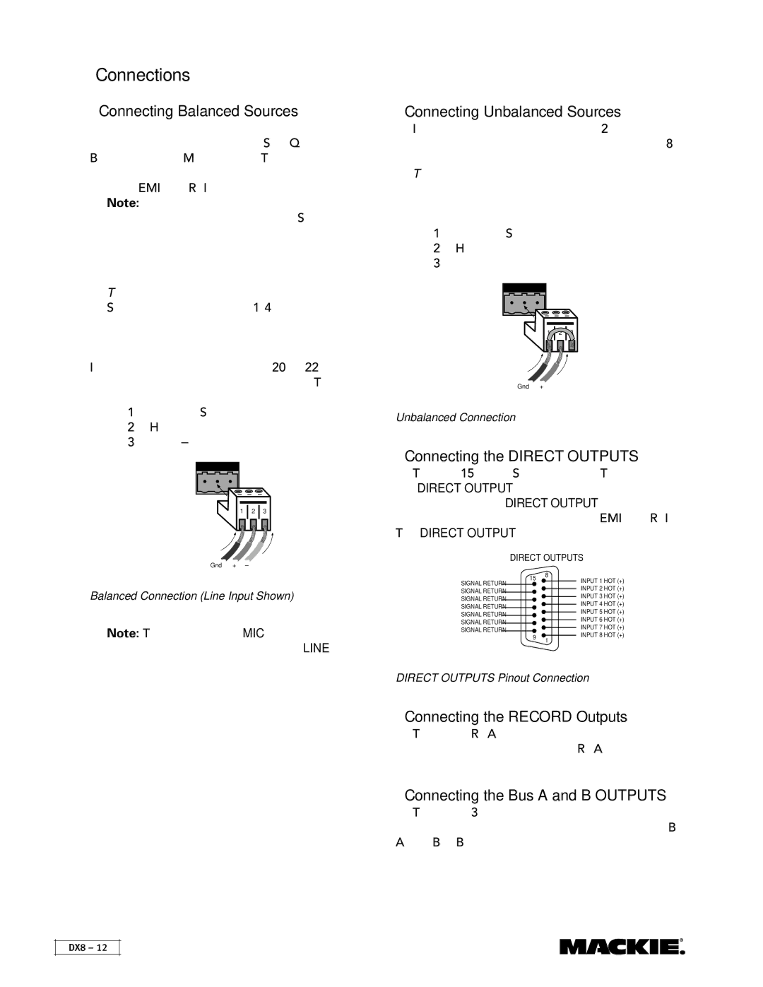 Mackie DX8 instruction manual Connections 