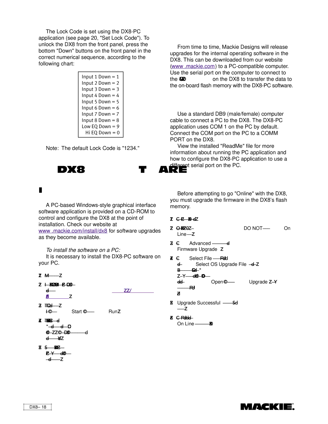 Mackie DX8 instruction manual Installing the Software, Upgrading the Software Connecting a PC, Upgrading the Firmware 