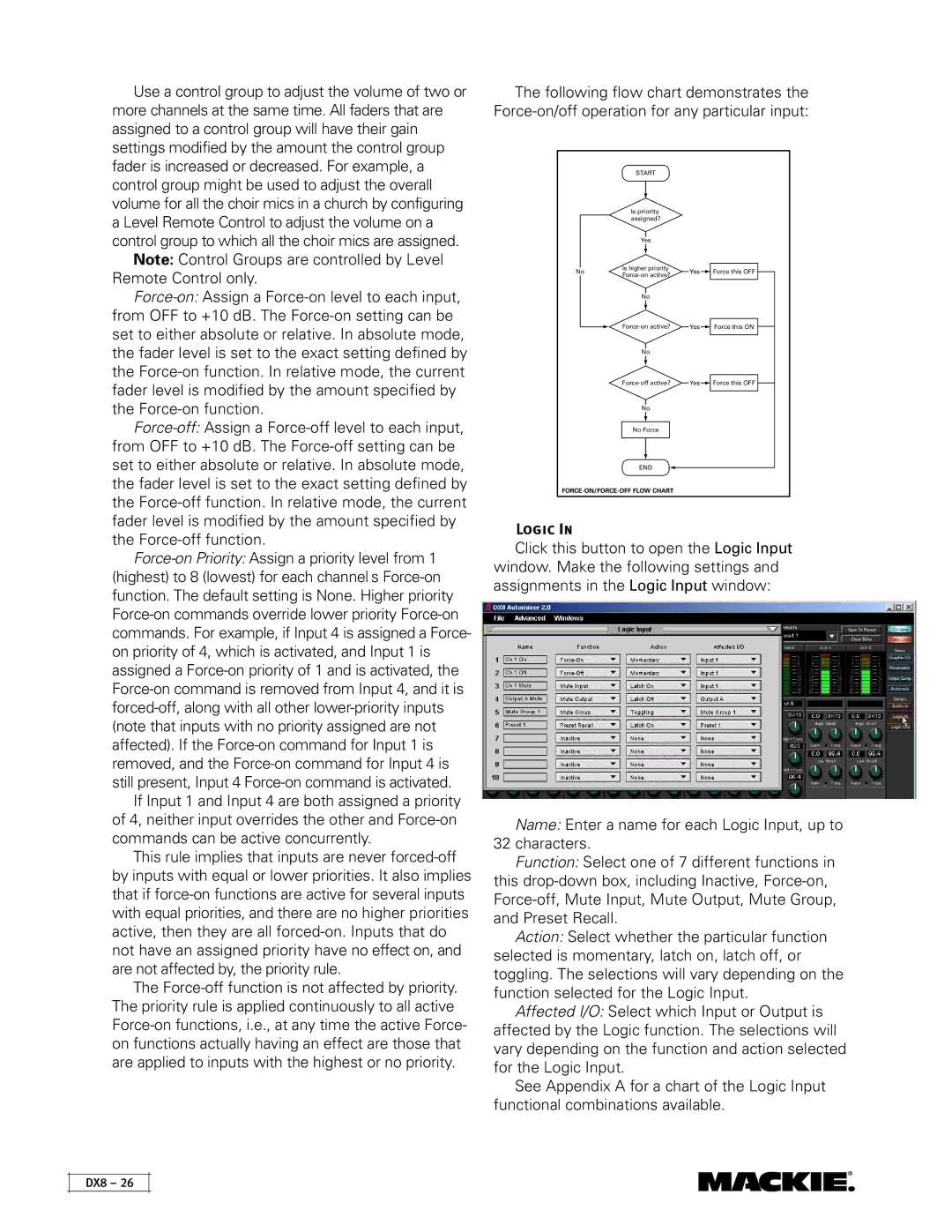 Mackie DX8 instruction manual Logic, Start 