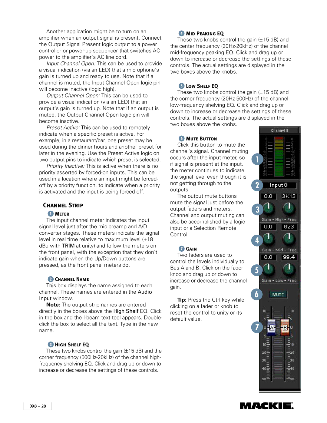 Mackie DX8 instruction manual Channel Strip 