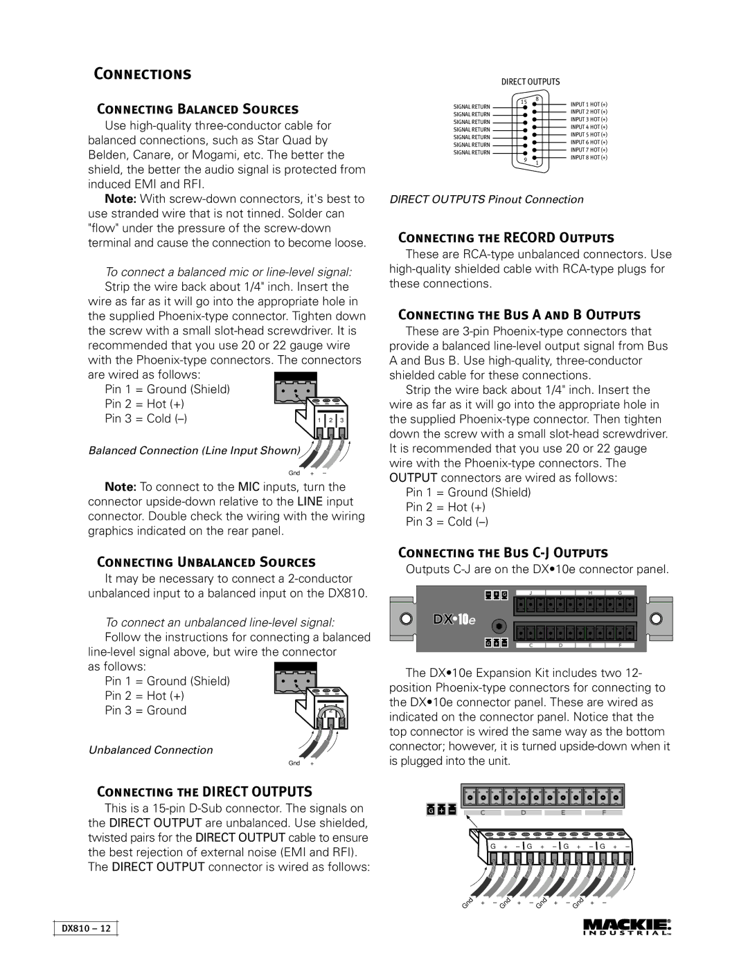 Mackie DX810 instruction manual Connections 