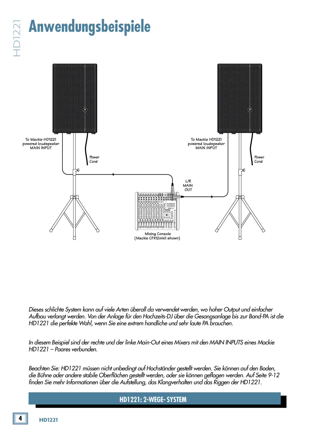 Mackie manual Anwendungsbeispiele, HD1221 2-WEGE- System 