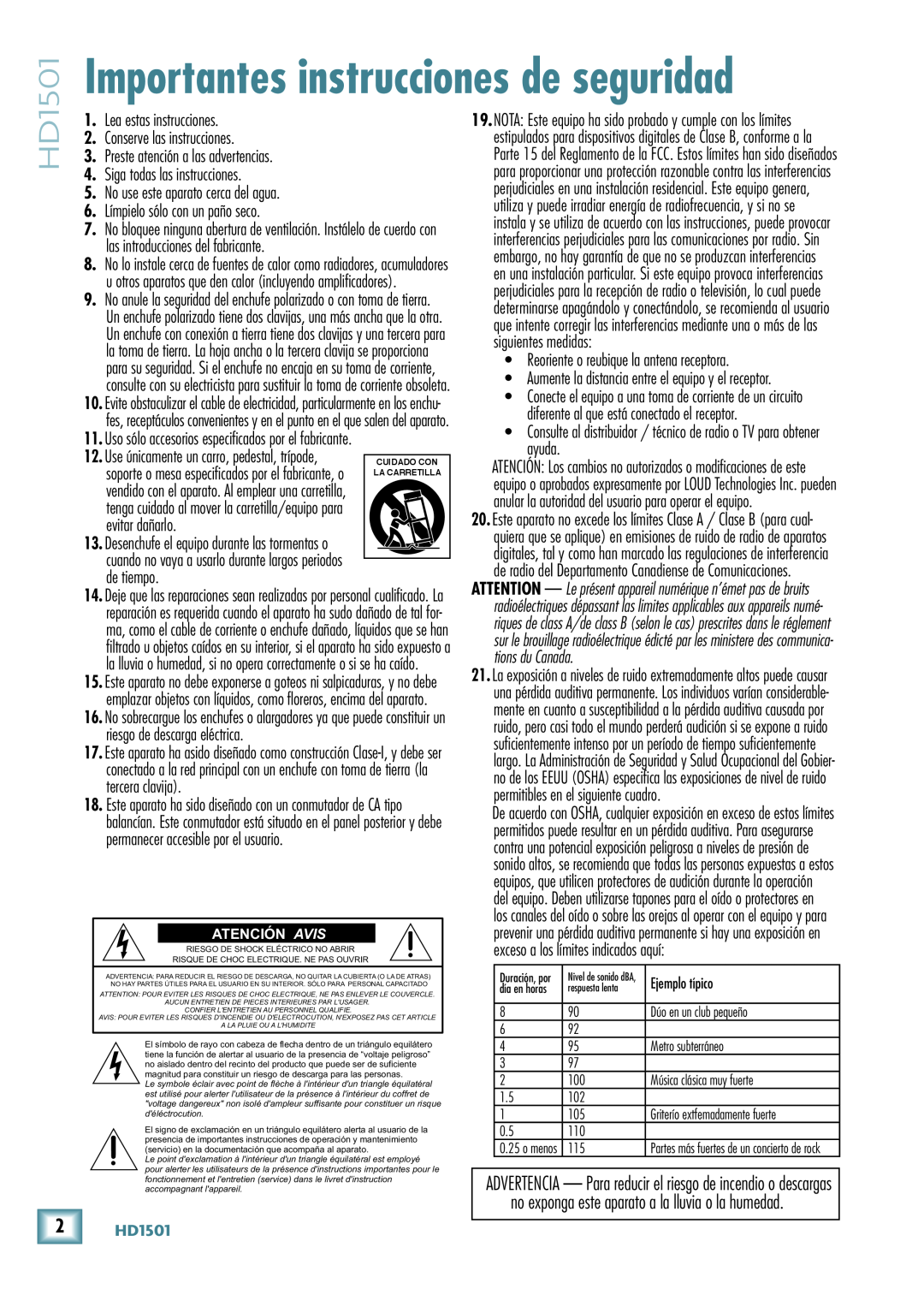 Mackie HD1501 manual Importantes instrucciones de seguridad 
