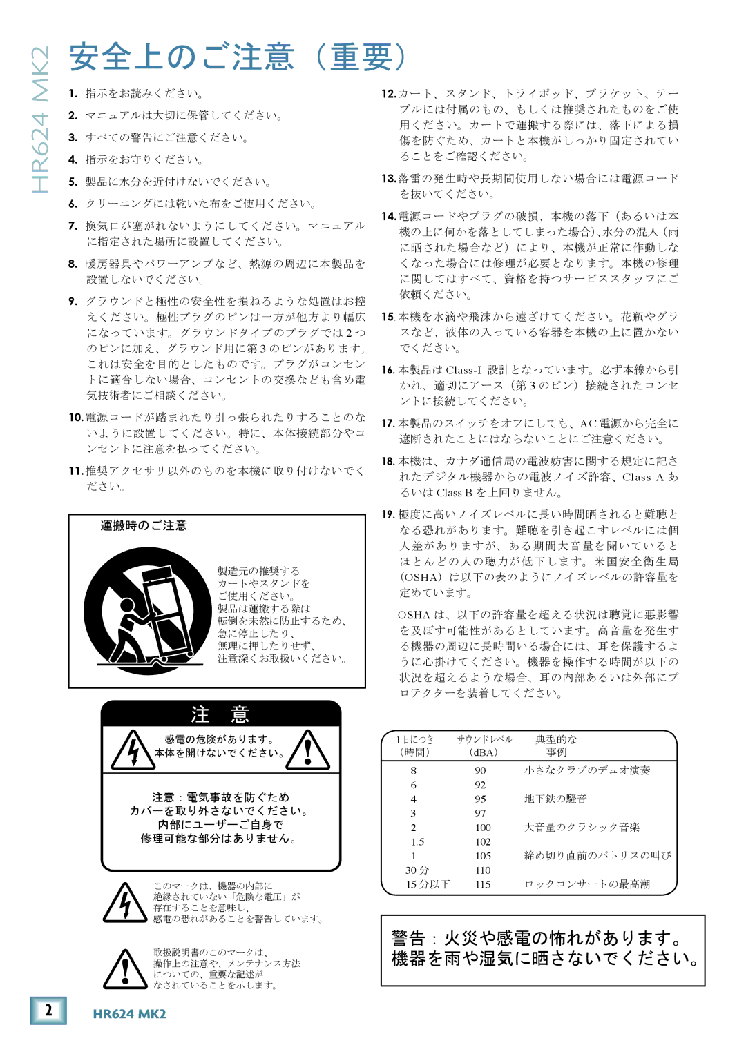 Mackie HR624 MK2 owner manual 安全上のご注意（重要） 