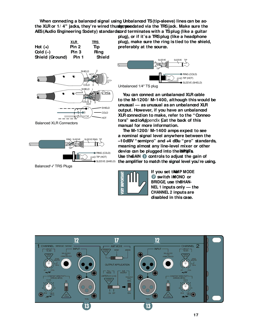 Mackie M1200/M1400 owner manual Hot + Pin, Cold Pin Ring, Pin Shield 