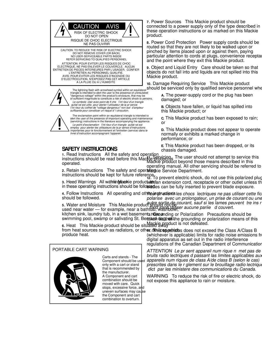 Mackie M1200/M1400 owner manual Safety Instructions 