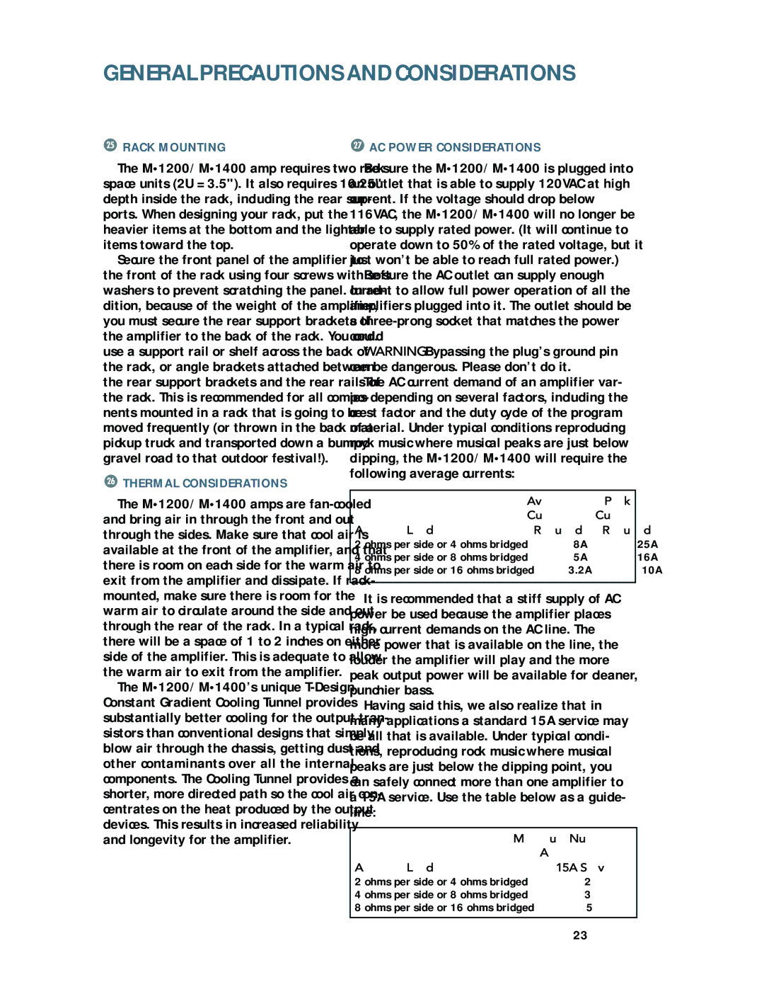 Mackie M1200/M1400 owner manual Rack Mounting, Thermal Considerations, AC Power Considerations 