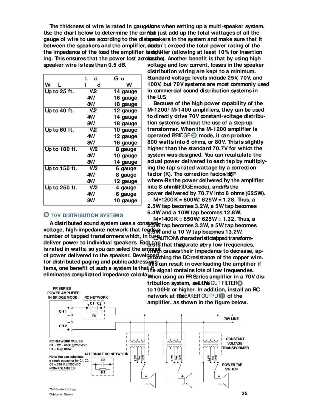 Mackie M1200/M1400 owner manual 70V Distribution Systems, Load Gauge, Impedance Wire 