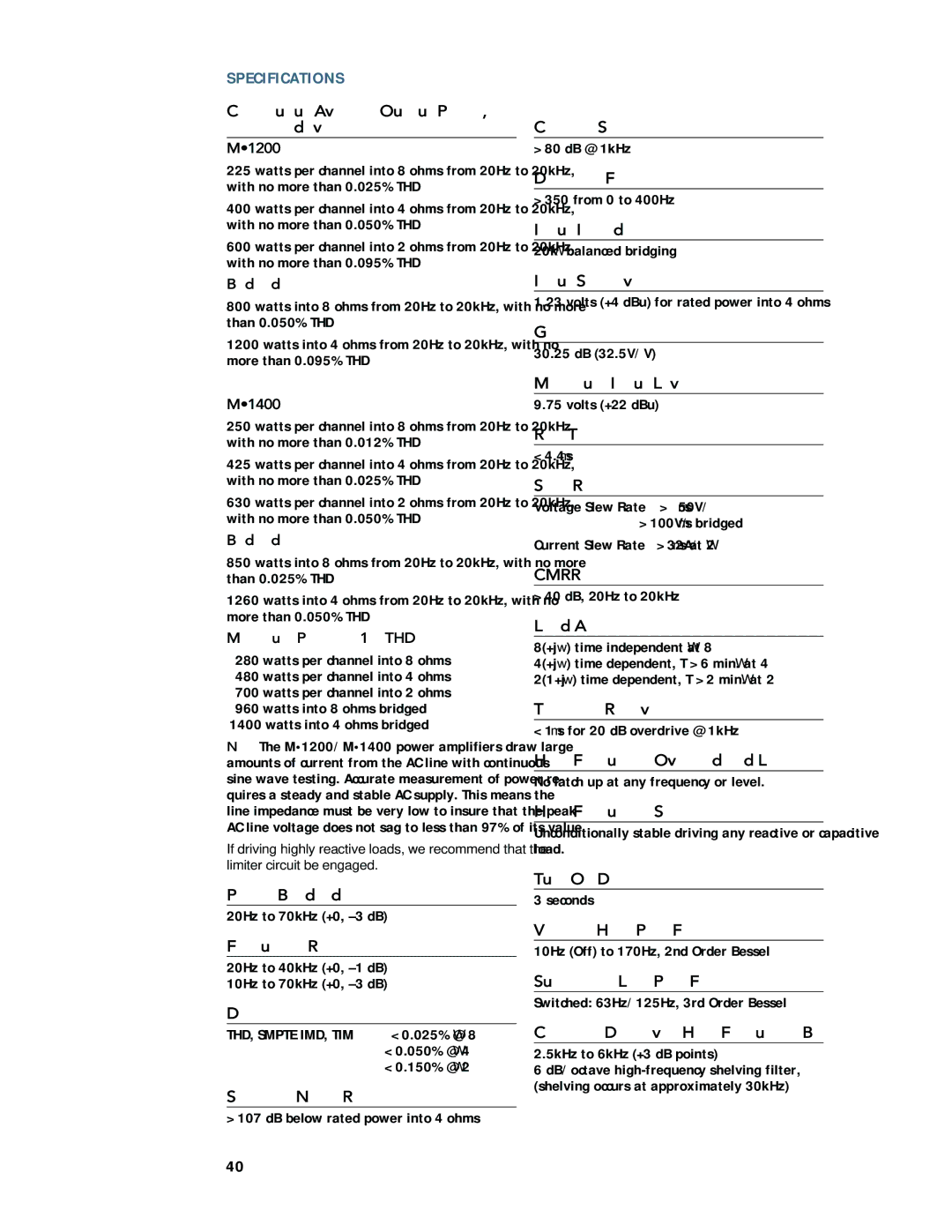 Mackie M1200/M1400 owner manual Specifications 