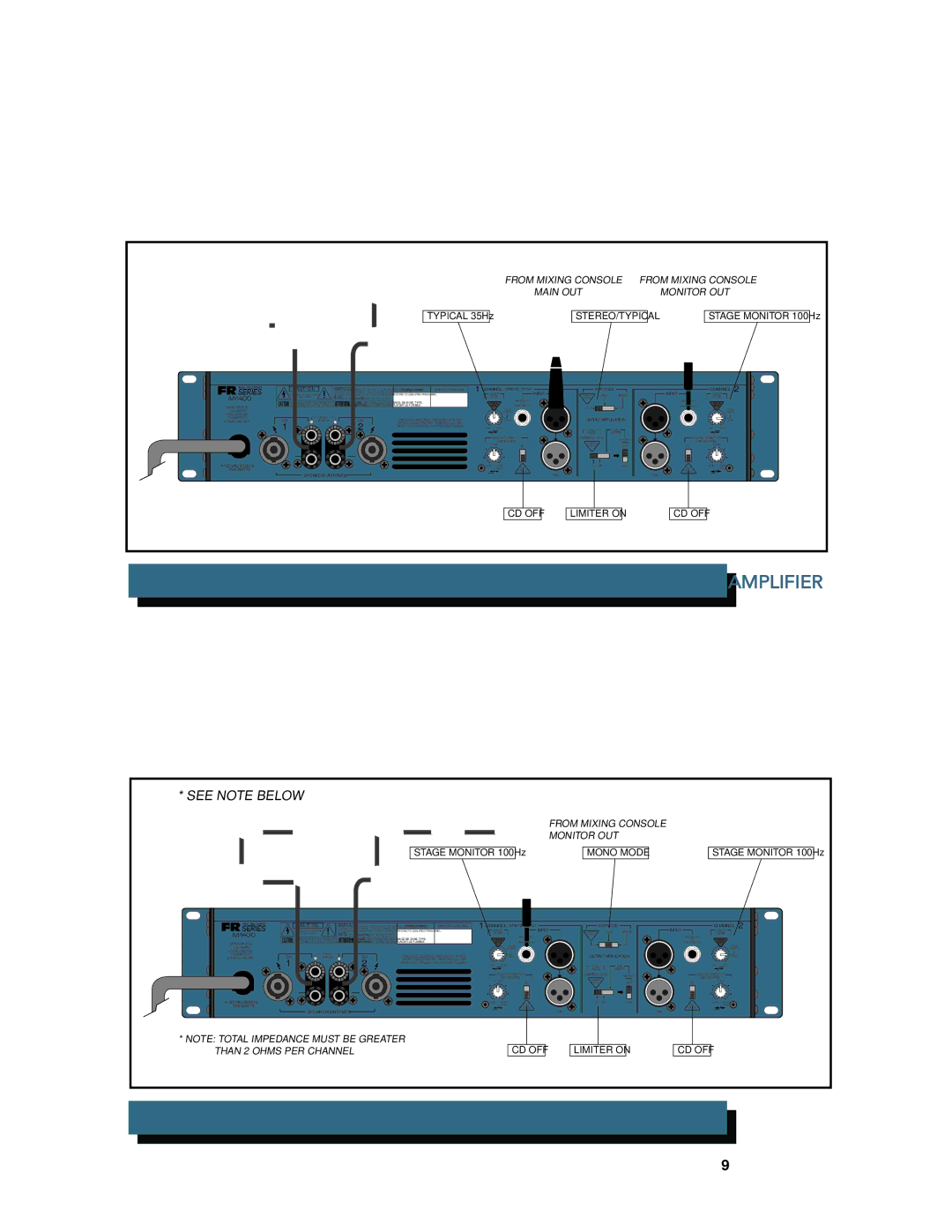 Mackie M1200/M1400 owner manual M1400 Main Speakers and Stage Monitors with ONE Amplifier 