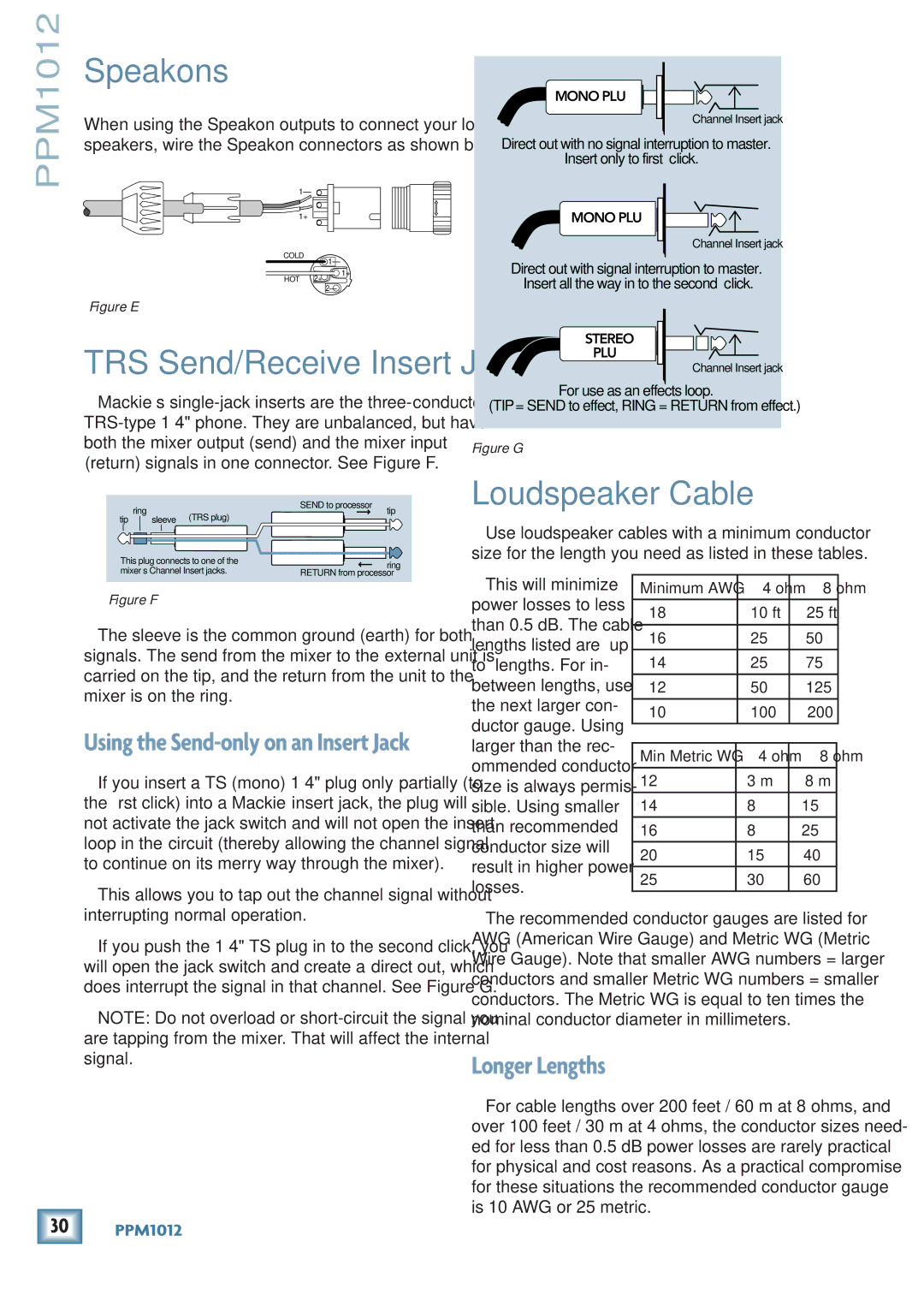 Mackie PPM1012 owner manual Speakons, Loudspeaker Cable, Interrupting normal operation 