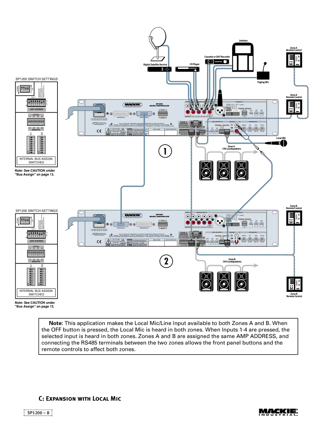 Mackie SP1200 user service Expansion with Local Mic, Expansion Expansion OUT Output 