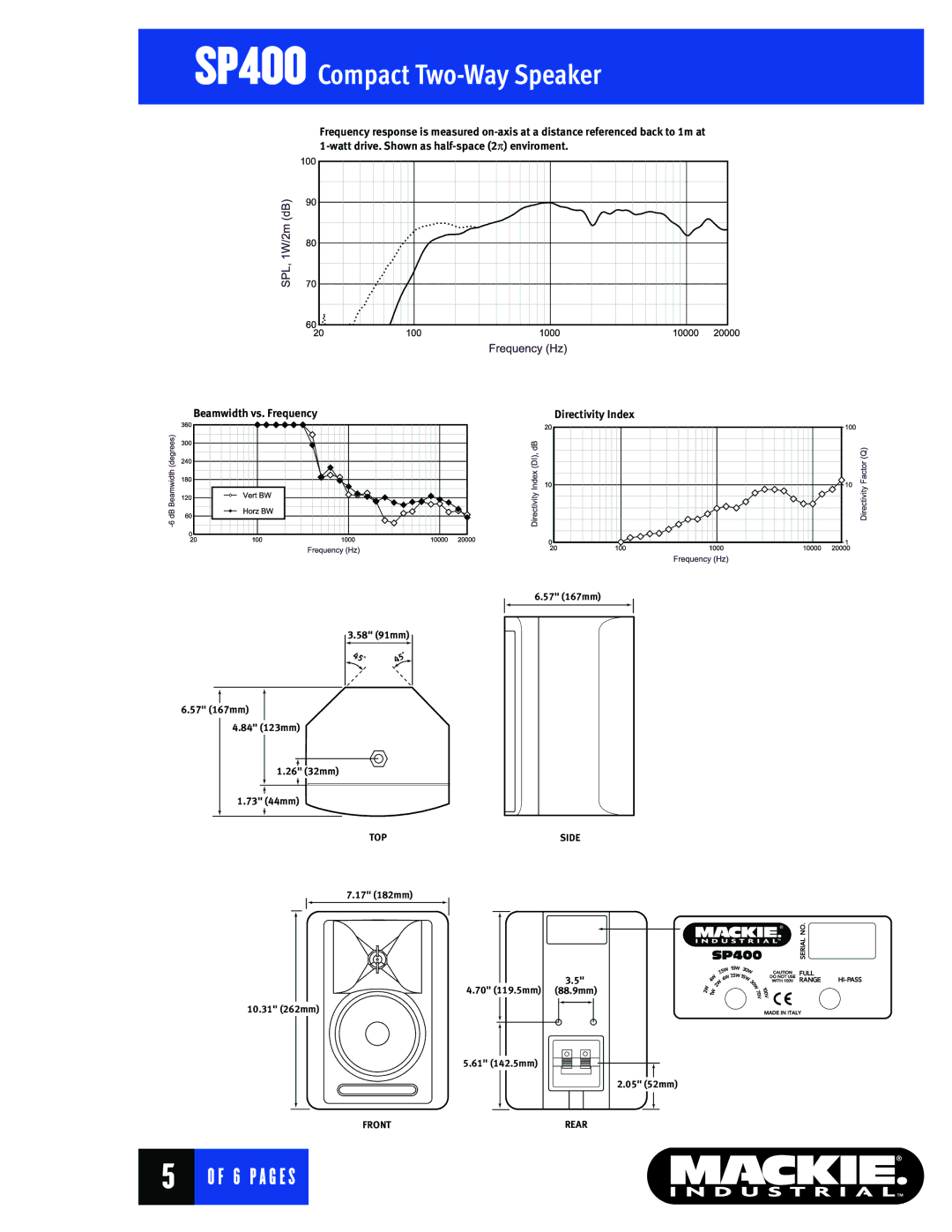 Mackie SP400 warranty 45˚ 