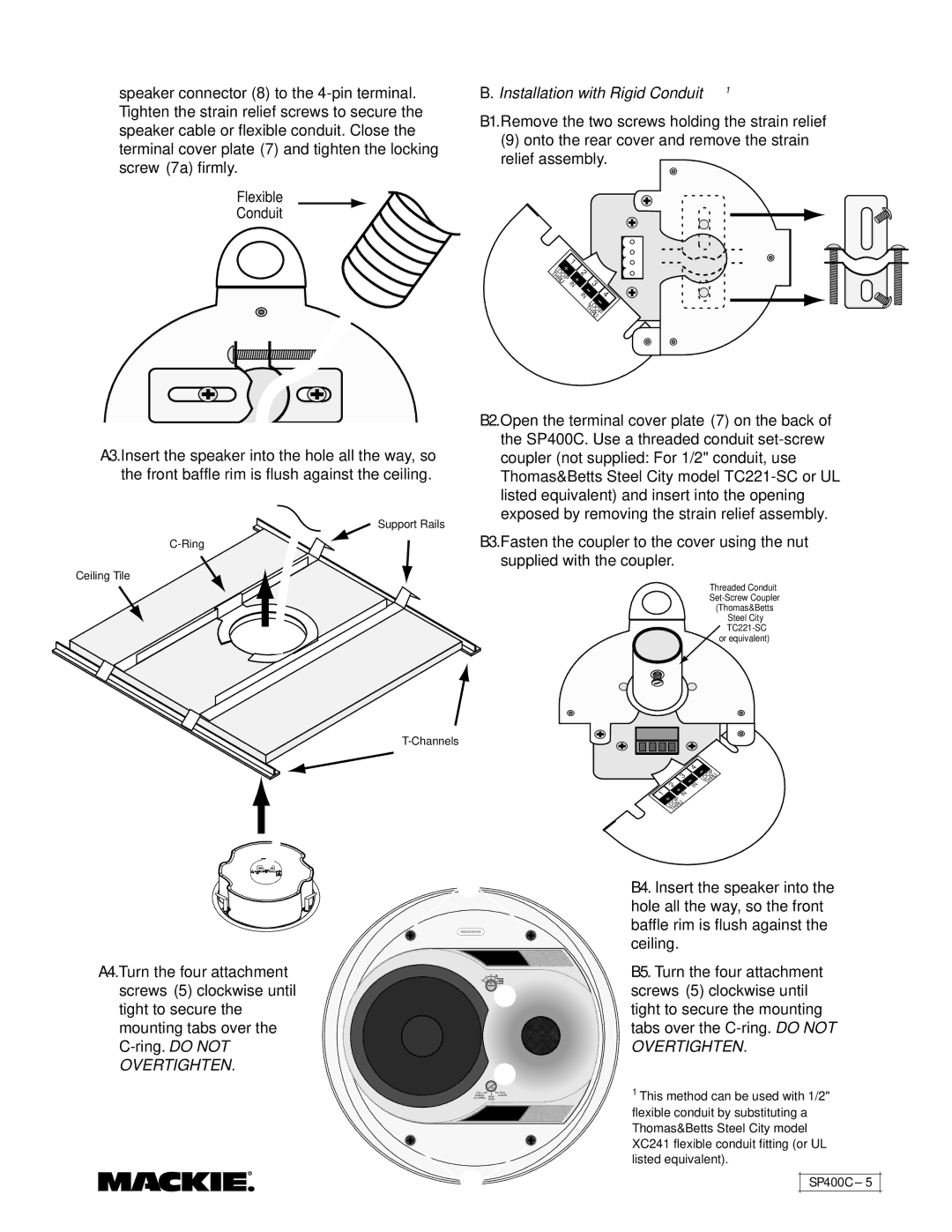 Mackie SP400C instruction manual Installation with Rigid Conduit 