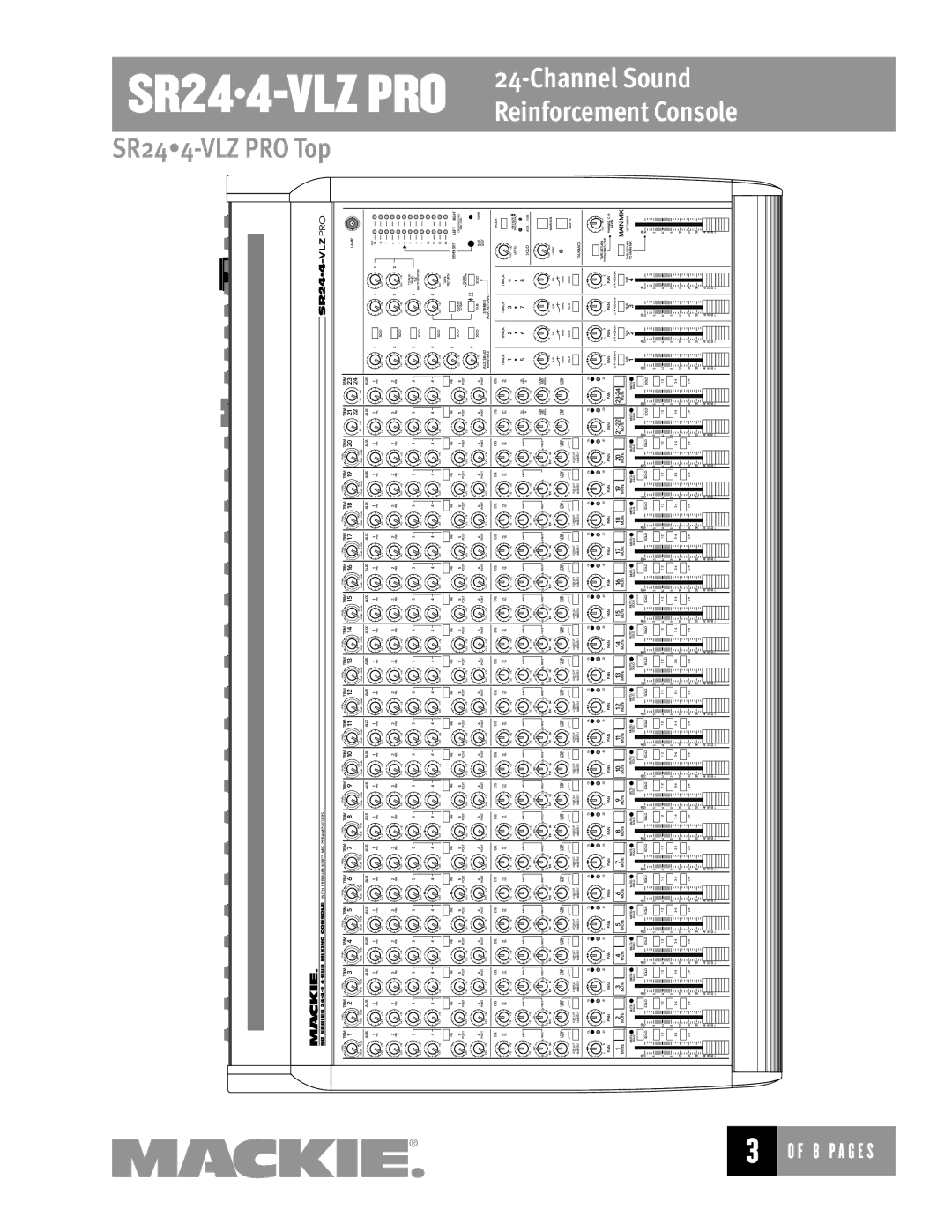 Mackie SR244-VLZ Trim, Lamp AUX, Solo, AUX Send, To AUX, Assign To SUB, Subsolo Stereo AUX Returns Track Track, Level 