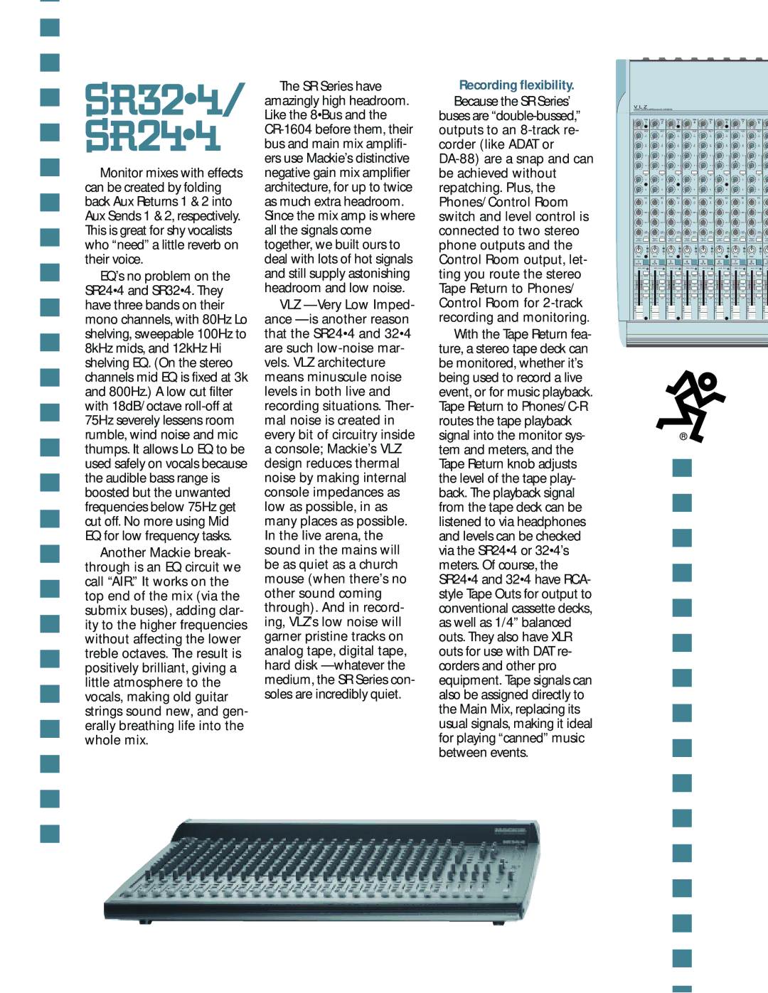 Mackie SR244 specifications Recording flexibility, Vlz 
