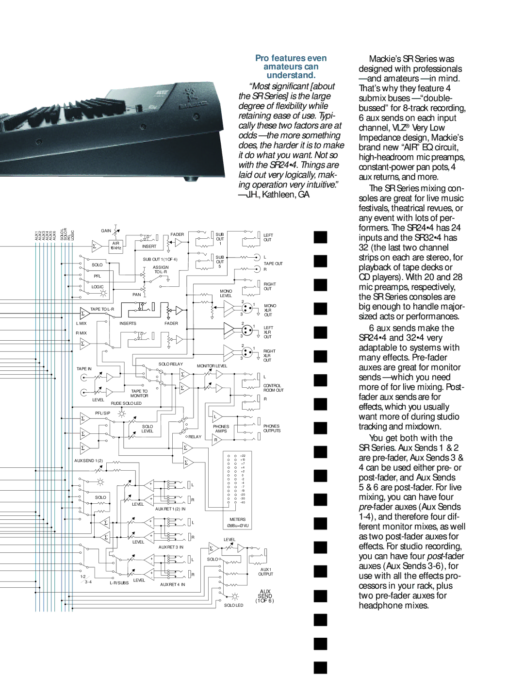 Mackie SR244 specifications Pro features even Amateurs can Understand, Kathleen, GA 