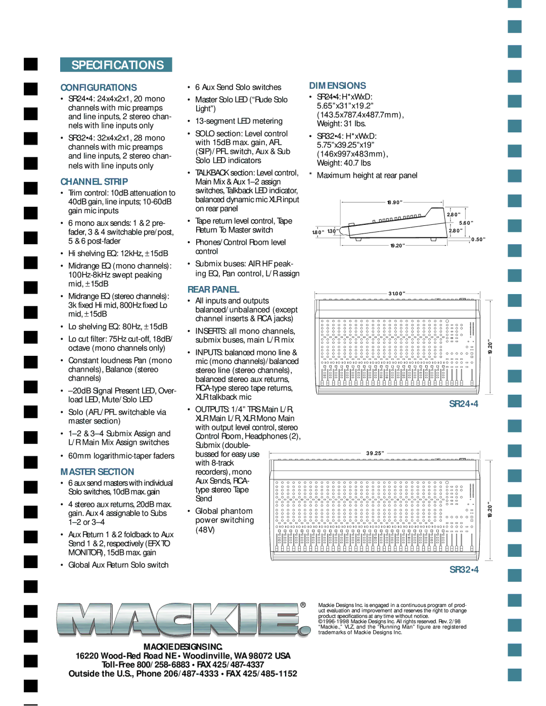 Mackie SR244 specifications Specifications, SR324 