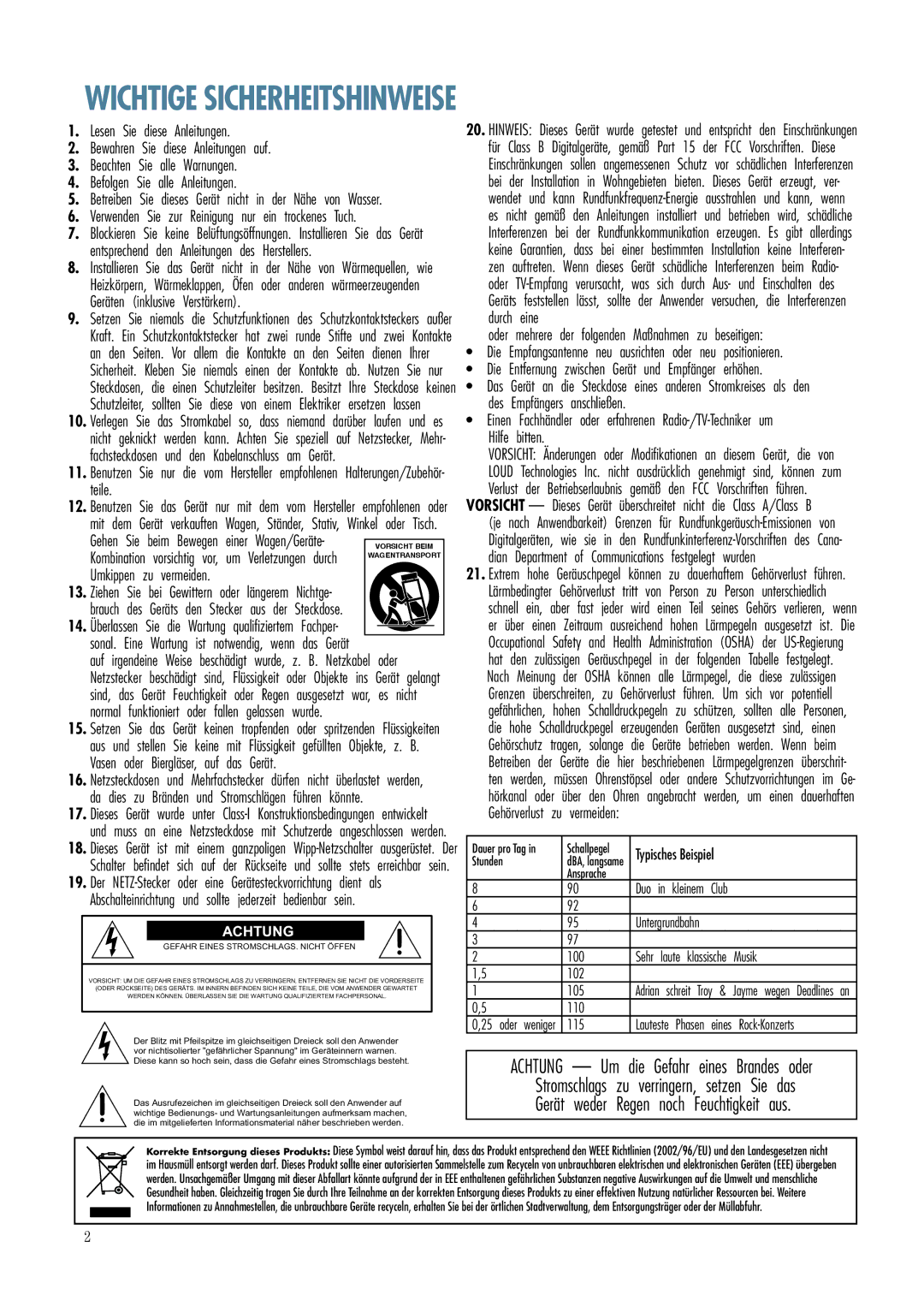 Mackie TH-12A manual Wichtige Sicherheitshinweise, Verwenden Sie zur Reinigung nur ein trockenes Tuch 