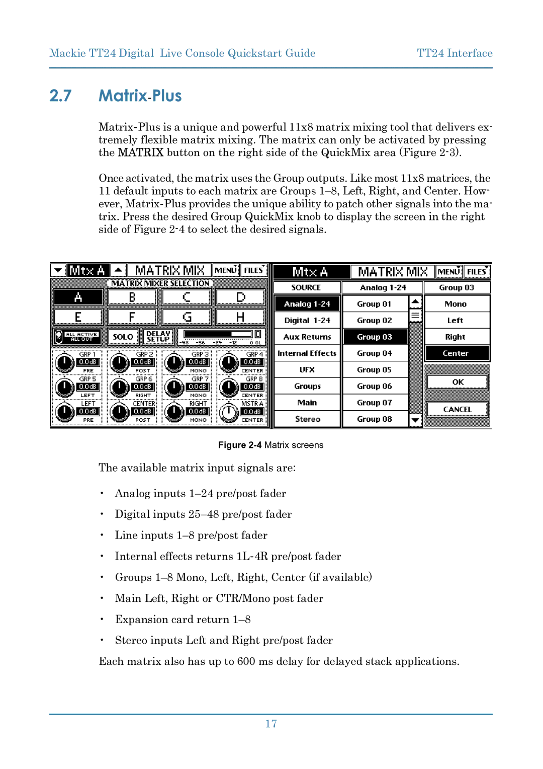 Mackie TT24 manual Matrix-Plus, 4Matrix screens 