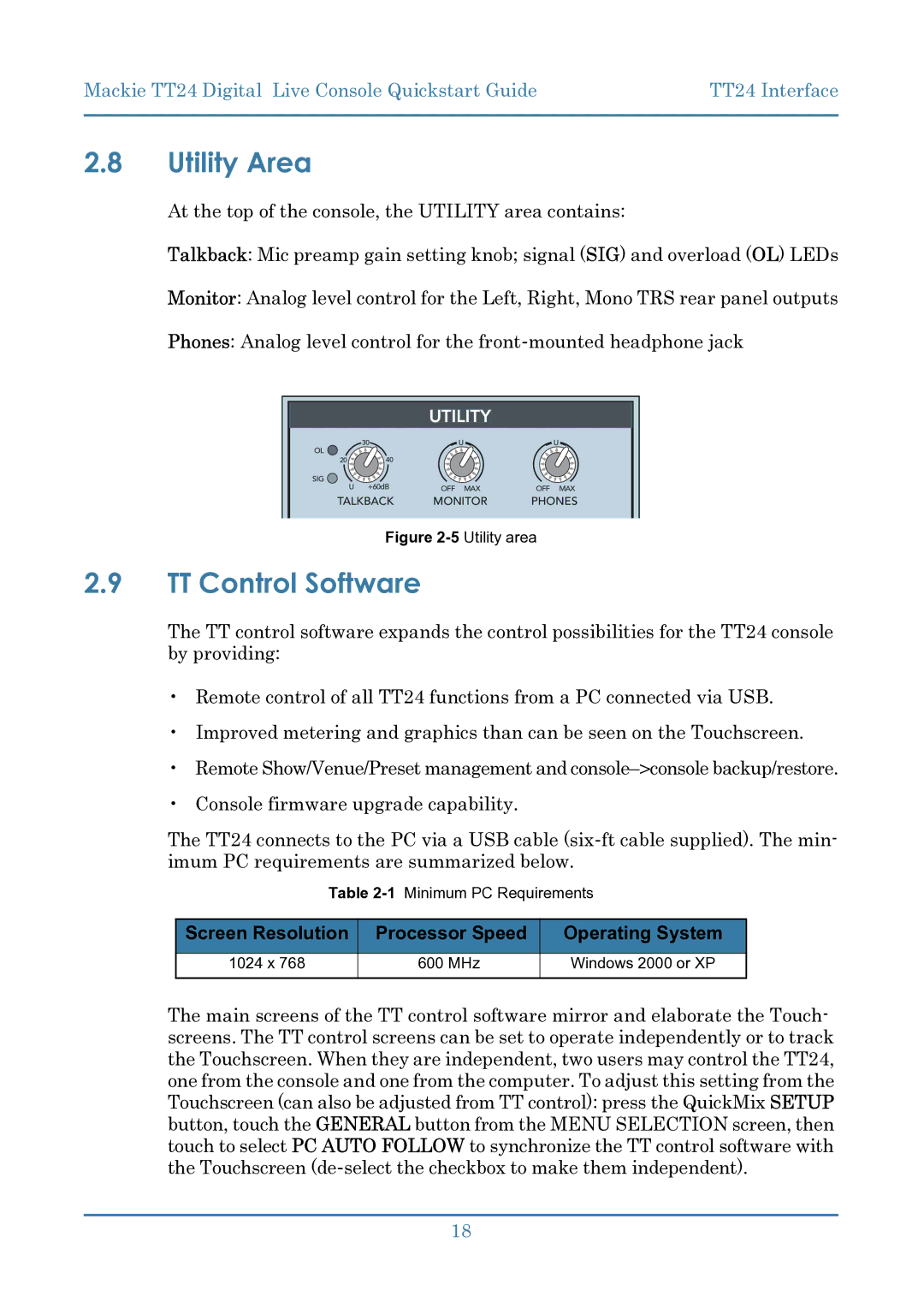 Mackie TT24 manual Utility Area, TT Control Software 