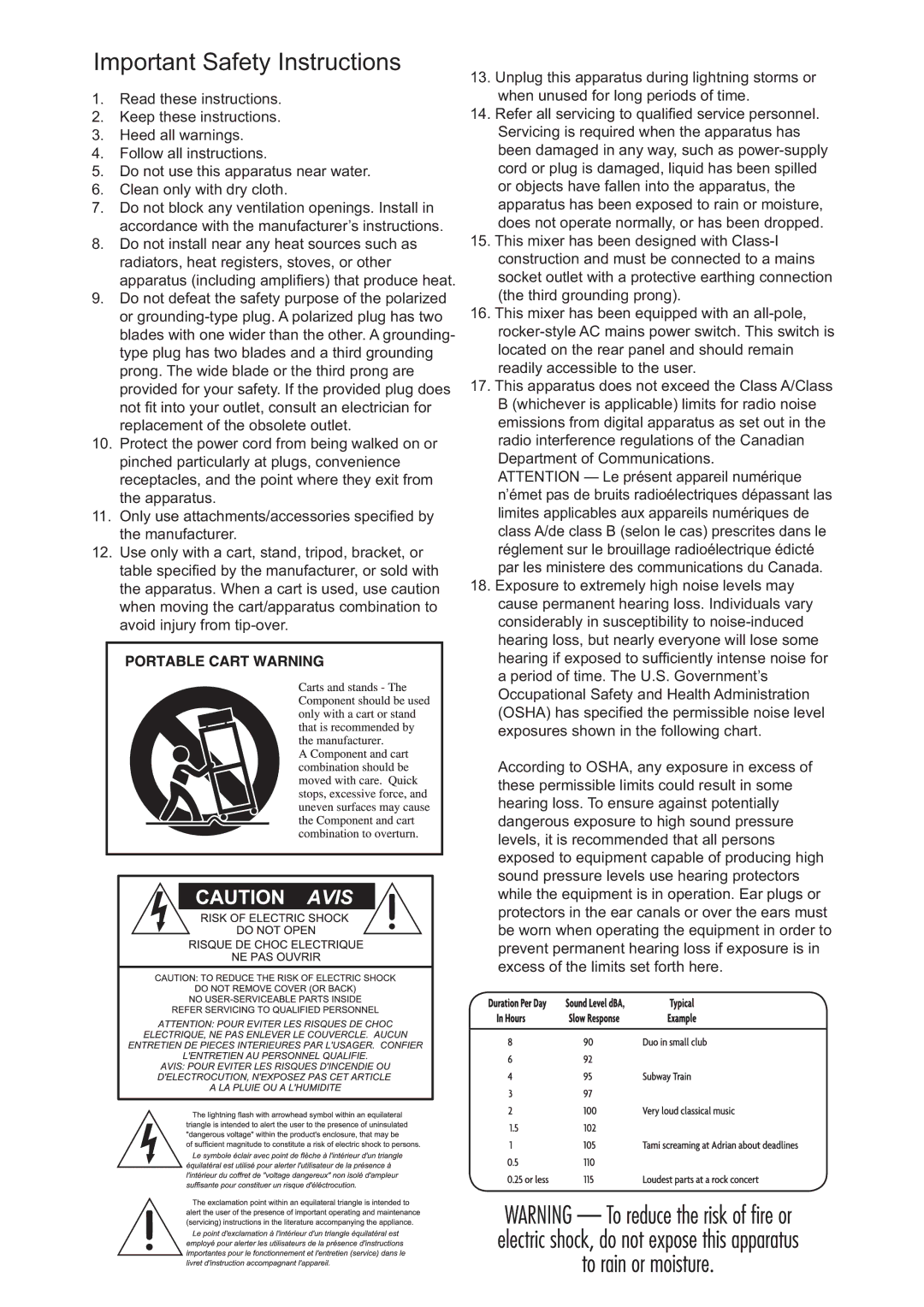 Mackie TT24 manual Important Safety Instructions 