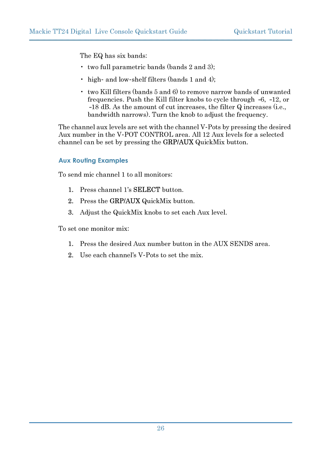 Mackie TT24 manual Aux Routing Examples 