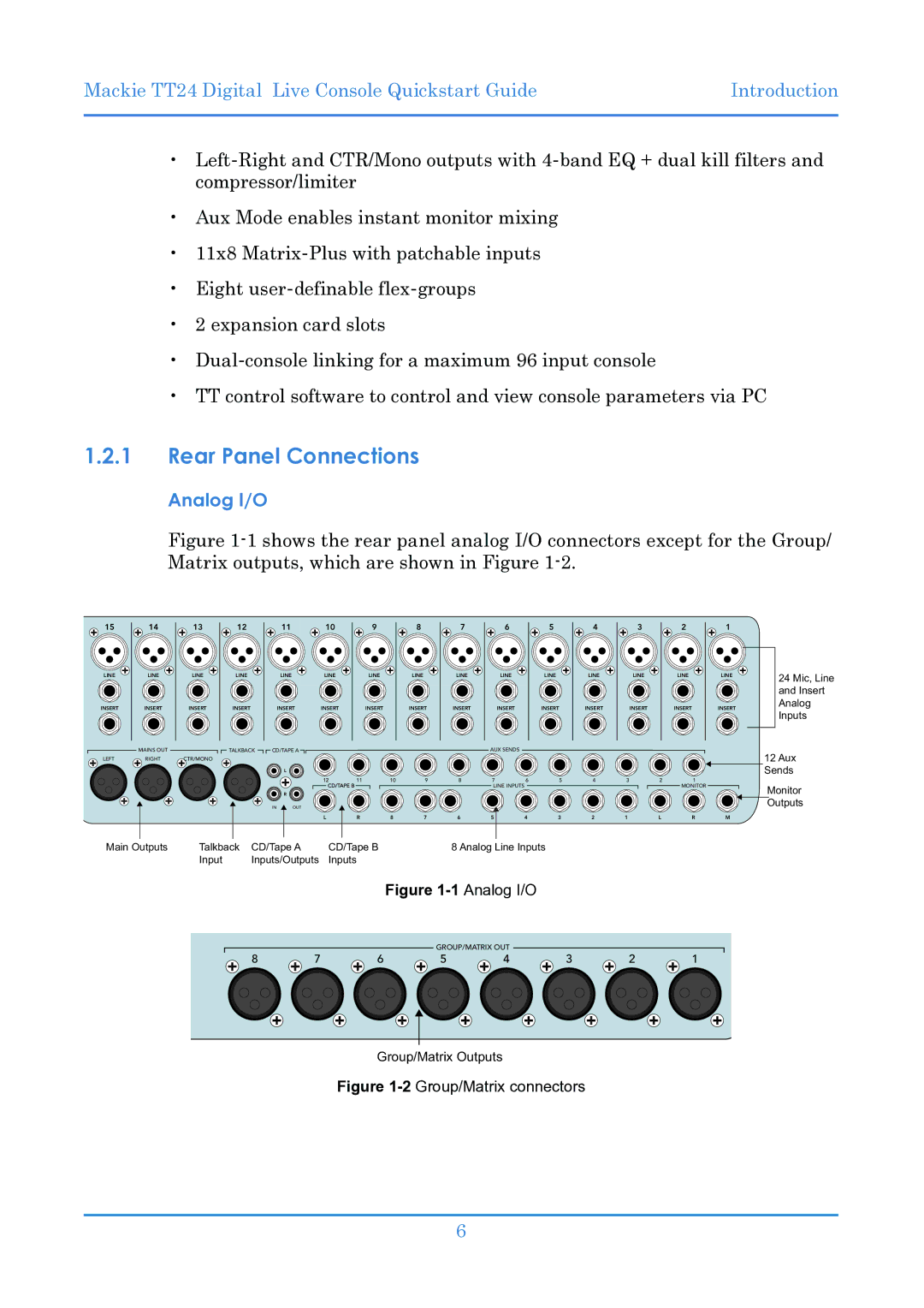 Mackie TT24 manual Rear Panel Connections, Analog I/O 