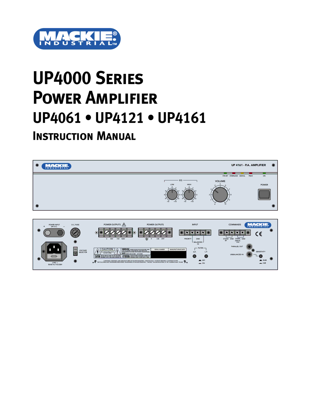 Mackie UP4121, UP4161, UP4061 instruction manual UP4000 Series Power Amplifier 