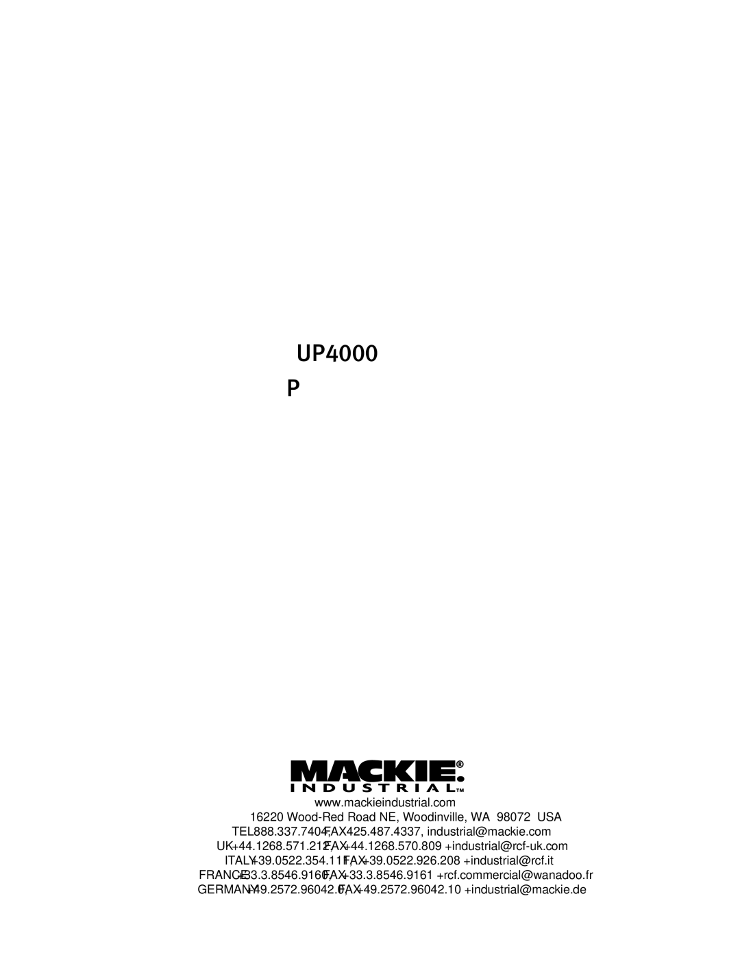 Mackie UP4161, UP4121, UP4061 instruction manual UP4000 Series Power Amplifier 