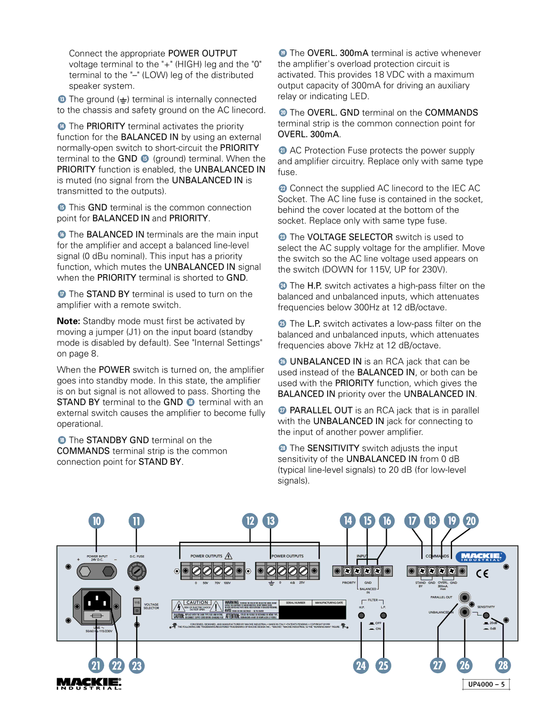 Mackie UP4061, UP4161, UP4121 instruction manual Power Outputs Input Commands 