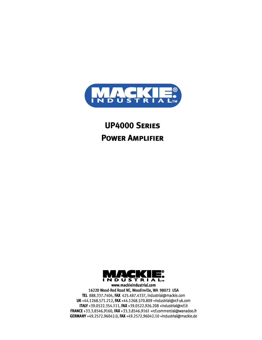 Mackie UP4161, UP4121, UP4061 instruction manual UP4000 Series Power Amplifier 